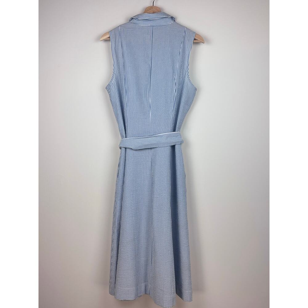 ๐ Anne Klein | Seersucker Midi Shirtdress | No Tag ~Size 8-10 | Blue & White - Picture 6 of 9